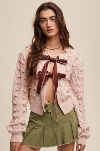 Bow Cardigan in Blush