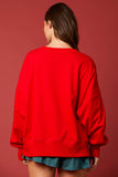 Santa Sequins & Fur Embroidery Sweatshirt in Red