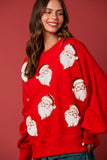 Santa Sequins & Fur Embroidery Sweatshirt in Red