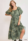 Landscape Printed Midi Dress in Olive