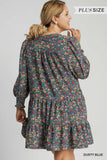 Blue Floral Corduroy Dress