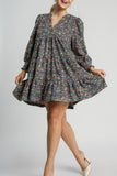 Blue Floral Corduroy Dress